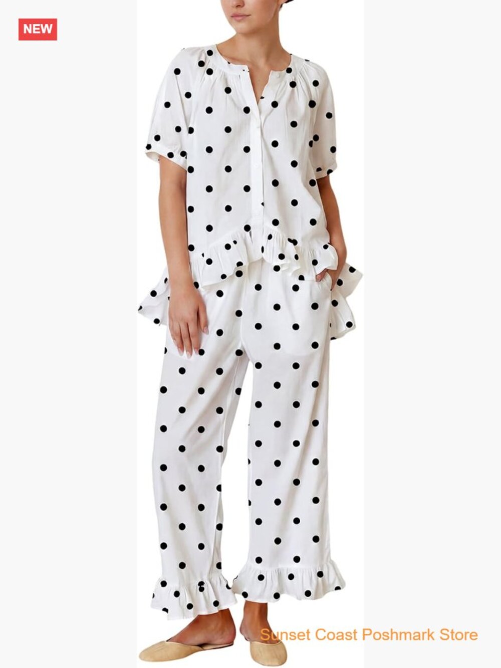 2 Piece Pajama Set Cotton Ruffle Babydoll Shirt and Pants Lounge Sets
